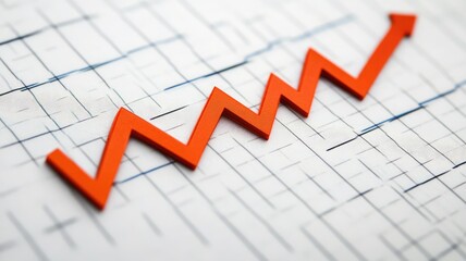 Red zigzag arrow pointing upward on graph chart