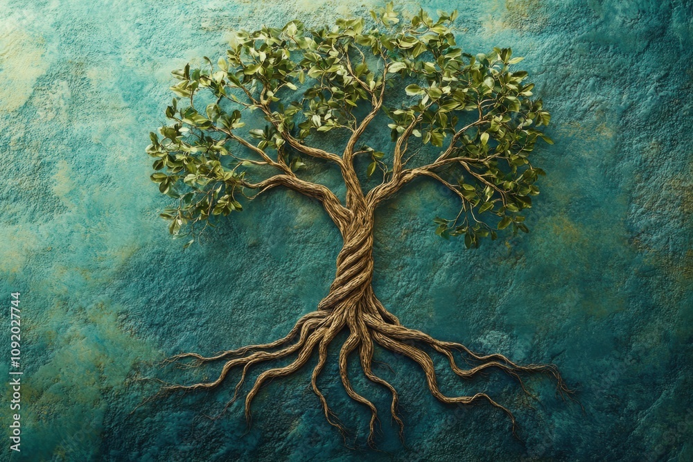 Leinwandbilder Intricate design of a tree of life featuring entwined branches and roots, illustrating the theme of interconnected growth and unity in nature. Generative AI