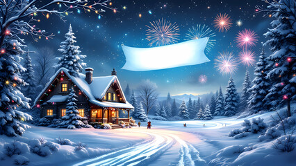 Fototapeta premium wallpaper happy New year house snow