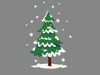 Green christmas tree with snow on the leaves. New years stock illustration vector