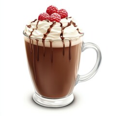 A luxurious chocolate raspberry mocha with whipped cream and raspberry syrup, isolated white background, realism art style
