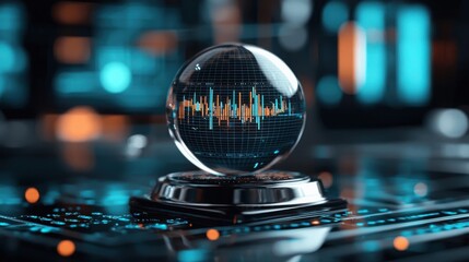 Crystal ball with digital data visualizations