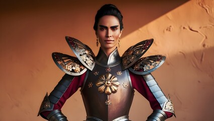 A regal figure stands proudly adorned