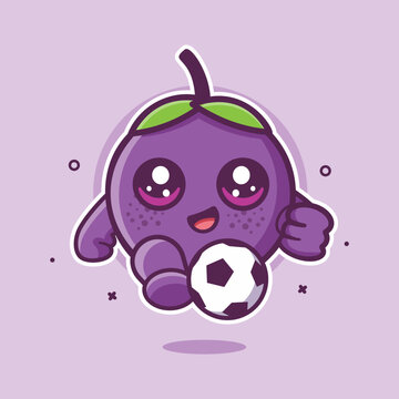 recommend clip art: happy mangosteen fruit character mascot playing football isolated cartoon