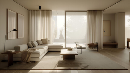 Designing a Cozy and Sleek Living Room with Minimalist Interior and Modern Furniture in Ultra-Realistic Detail Using Generative AI
