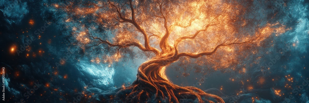 Leinwandbilder Intertwining branches and roots create an abstract representation of the tree of life, illustrating themes of growth and interconnectedness. Generative AI