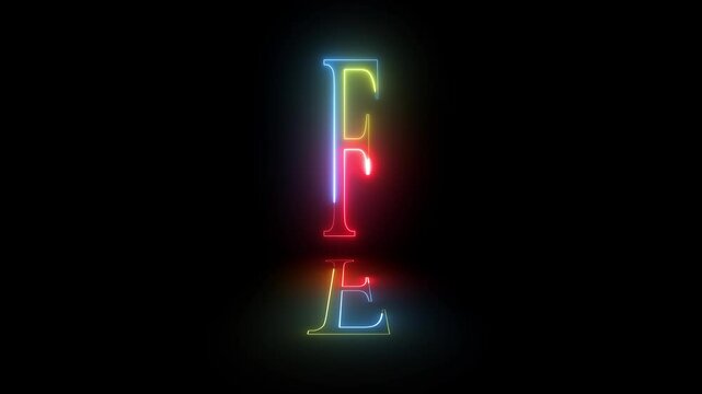 Glowing neon capital letter alphabet F animation. Letter "F" on black background. Educational concept