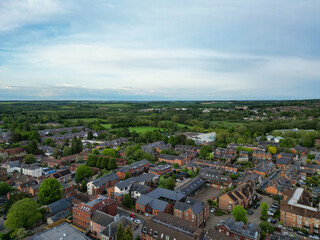 Obraz premium High Angle View of British Historical City of Winchester Central During Sunset, England United Kingdom, Aerial Footage Was Captured with Drone's Camera From Medium High Altitude on May 17th, 2024
