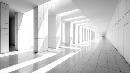 Fototapeta premium Bright modern corridor with clean lines and light.