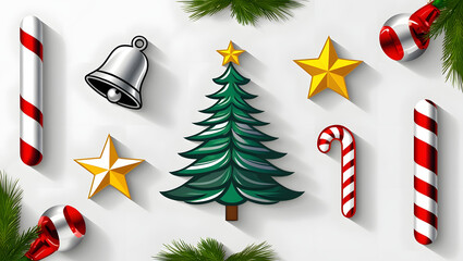 Festive Holiday Season Vector with Bells and Candy Cane