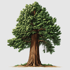 Majestic Tall Tree Surrounded by Lush Green Foliage Standing Proudly Against a Neutral Background, Symbolizing Strength, Nature, and Longevity