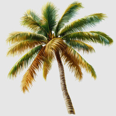 Fototapeta premium Vibrant Palm Tree with Lush Green Leaves and Textured Trunk Ideal for Tropical or Beach-Themed Designs and Nature-Inspired Projects