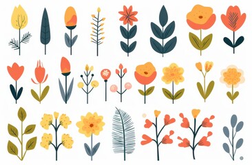 Obraz premium Collection of stylized floral illustrations in warm colors