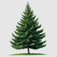 Obraz premium Lush Green Pine Tree Isolated on a Light Background with Vibrant Foliage and Thick Branches Representing Nature and Outdoor Beauty