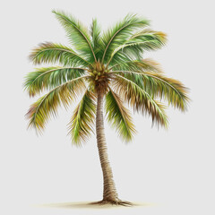 Lush Tropical Palm Tree with Vibrant Green Fronds and Textured Trunk Set Against a Subtle Gray Background for Summer and Vacation Themes