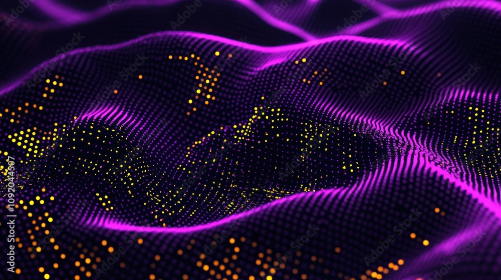 Aufkleber Abstract digital landscape with vibrant purple and yellow dots creating a wave-like texture.