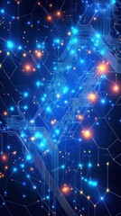 Obraz premium Futuristic Digital Circuit Board with Blue and Orange Illuminated Lights on a Dark Background Illustrating Advanced Technology and Network Connections