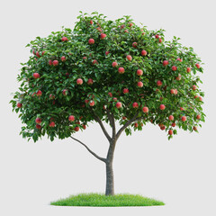 Lush Apple Tree in Full Bloom with Abundant Red Apples Ready for Harvest against a Neutral Background Reflecting Nature&rsquo;s Bounty and Freshness