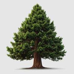 Fototapeta premium Majestic Evergreen Tree Isolated on Light Background, Showcasing Lush Green Foliage and Strong Trunk, Perfect for Natural Landscapes and Environmental Themes