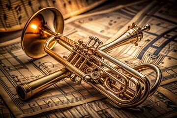 Captivating High Depth of Field Image of a Detailed Trumpet Drawing Showcasing Intricate Lines and Textures in a Creative Artistic Setting for Music Lovers and Art Enthusiasts