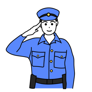 recommend clip art: 敬礼する青い制服の警察官のイラスト