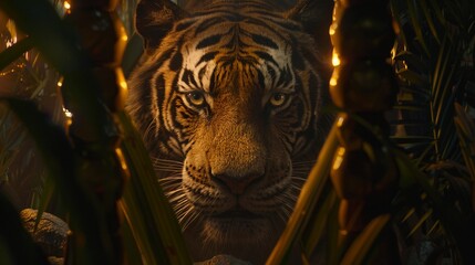 Tigers are lurking in the grasslands with sharp eyes