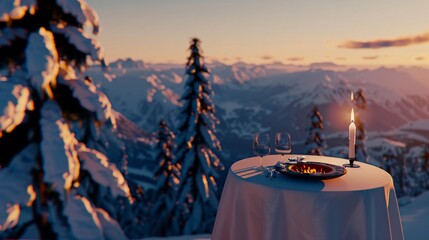 dining table in the snowy mountains