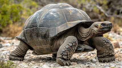 Naklejka premium the Pinta Giant Tortoise in its natural habitat, showcasing its enormous