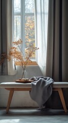 Bedroom bench isolated on autumn background