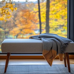 Bedroom bench isolated on autumn background