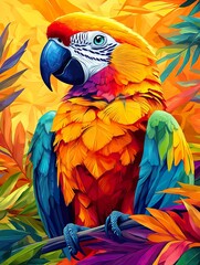 Obraz premium Vibrant Macaw Parrot Amidst Lush Tropical Foliage