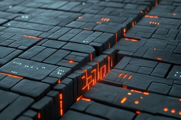 Obraz premium Futuristic digital surface with glowing patterns.