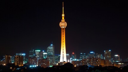Obraz premium Shanghai skyline with the Oriental Pearl Tower illuminated at night