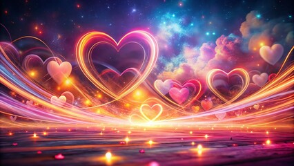 Fototapeta premium Captivating Long Exposure Graphic Valentine Design with Hearts and Light Trails for a Romantic Atmosphere