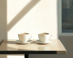 Fototapeta premium Two Coffee Cups on a Table in Soft Light