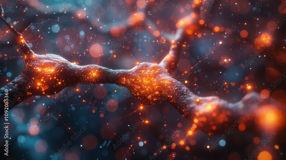 Poster illuminated neuron network glowing brightly