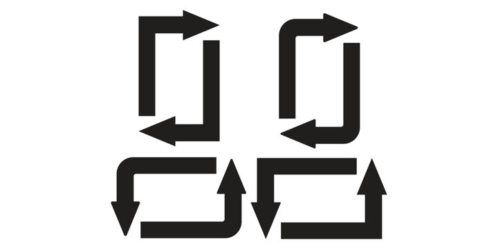 black arrows shapes. Reload symbol. Arrow rectangles. Vector illustration.