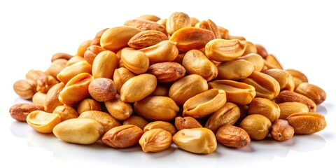 Obraz premium Roasted Peanuts on White Background - Perfect Snack for Every Occasion, Healthy and Delicious Treats, Nutty Flavor, Natural Goodness, Tasty Appetizers, Gourmet Food Photography