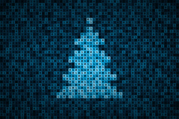 Christmas tree silhouette over binary code made from 0 and 1 symbols