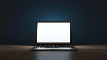 Fototapeta premium Isolated laptop with empty screen on a clean, gradient dark blue backdrop