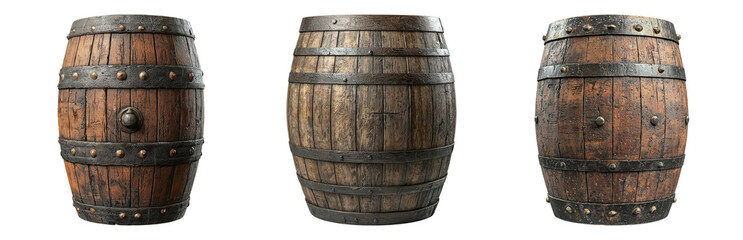 Obraz premium Vintage Wooden Barrels for Rustic Decor. Isolated on transparent background
