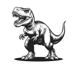 T-Rex, with a white background, black and white line art, in a flat design