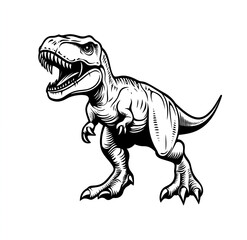 Naklejka premium T-Rex, with a white background, black and white line art, in a flat design