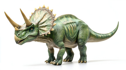 Fototapeta premium Green Triceratops, full-body, white background
