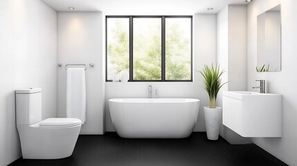 Fototapeta premium Sophisticated contemporary bathroom with hexagonal black tiles and recessed white lighting