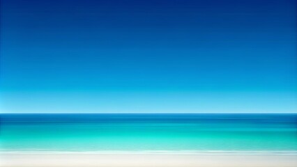 Fototapeta premium A serene coastal landscape featuring a tranquil blue sky, a clear azure ocean, and a soft white sandy shore, creating an idyllic vista for relaxation and tranquility.