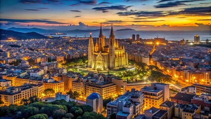 Fototapeta premium Captivating Low Light Photography of Iconic Spanish Landmarks at Night, Showcasing the Vibrant Culture and Architectural Beauty of Spain Under a Starry Sky