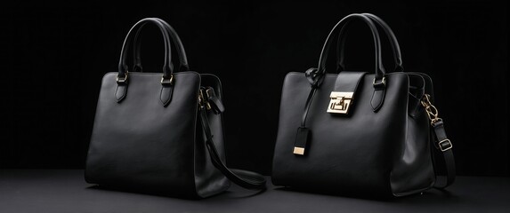 Naklejka premium Elegant black leather handbags exuding luxury and style, ideal for any fashionable occasion.
