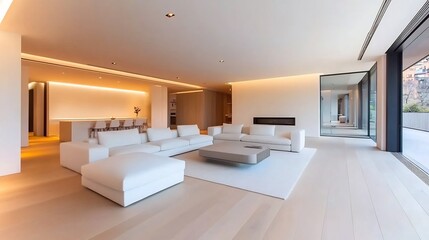 Luxurious Scandinavian Inspired Minimalist Living Room with Neutral Tones and Soft Natural Lighting