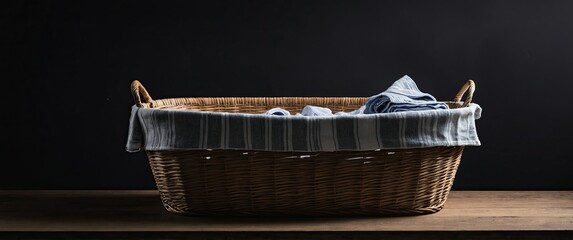 Obraz premium Woven basket with linen cloth, creating a cozy, rustic atmosphere perfect for home decor and organization.